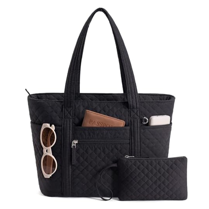 Custom Leopard Print Quilted Tote – Puffer Bag with Zip Pouch (view 6) — custom tote bag manufacturing by Kaishi Bag Factory