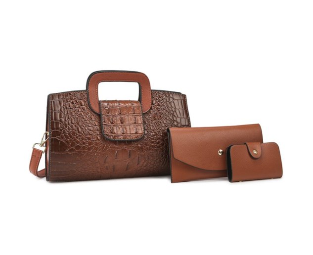 Crocodile PU Leather 3-Piece Set – Square Handle Tote Bag with Wallet & Card Holder (view 4) — custom bag manufacturing by Kaishi Bag Factory