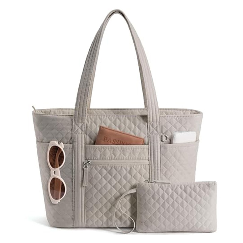 Custom Leopard Print Quilted Tote – Puffer Bag with Zip Pouch (view 7) — custom tote bag manufacturing by Kaishi Bag Factory