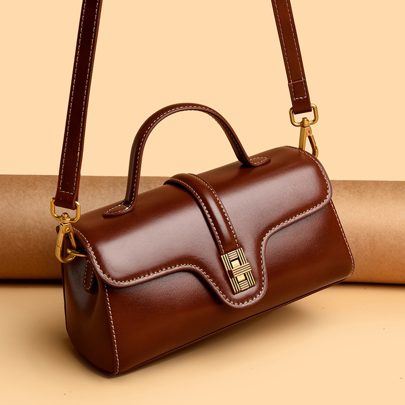 Custom Leather Top-Handle Bag – Structured Handbag with Gold Clasp (view 4) — custom leather bag manufacturing by Kaishi Bag Factory