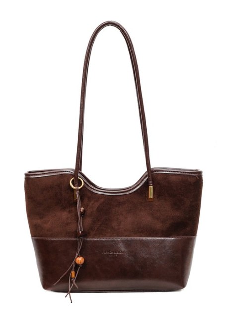 Leopard Suede PU Leather Tote Bag – Large Capacity Shoulder Tote with Tassel Charm (view 4) — custom bag manufacturing by Kaishi Bag Factory