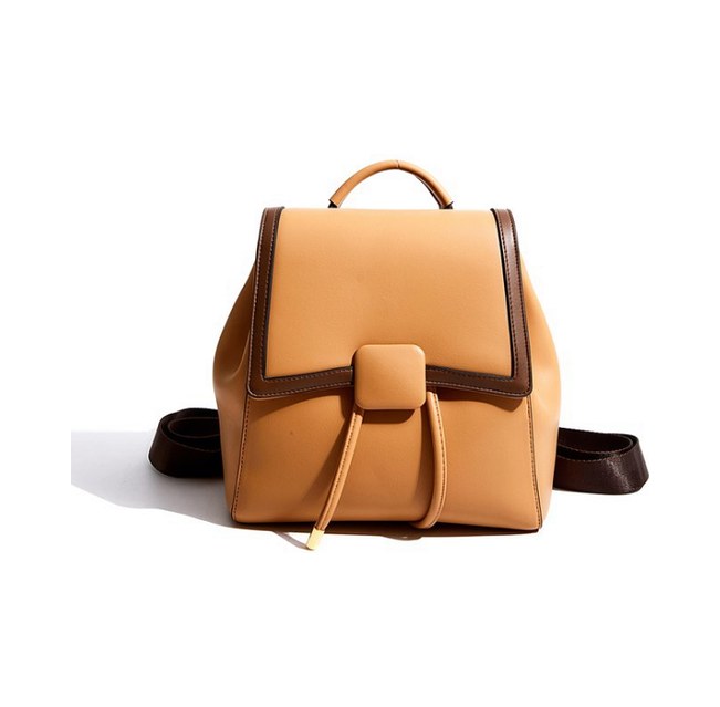 PU Leather Mini Backpack – Fashion Drawstring Backpack with Contrast Trim & Gold Hardware — custom bag manufacturing by Kaishi Bag Factory