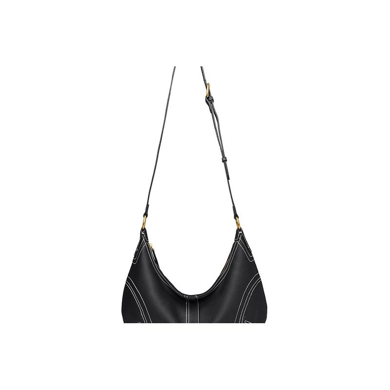 Custom Stitched Leather Hobo Bag – Slouchy Shoulder Bag with Contrast Stitching (view 3) — custom leather bag manufacturing by Kaishi Bag Factory