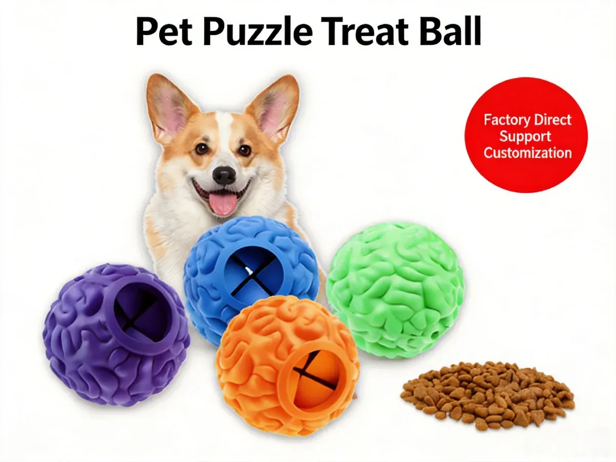 Pet puzzle treat ball with corgi and colorful balls