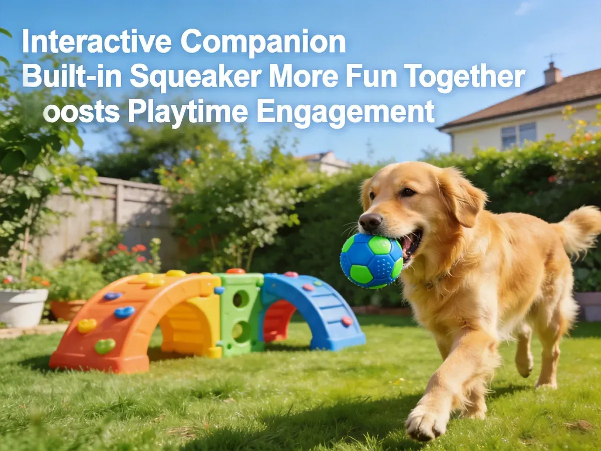 Golden retriever playing with blue floating ball