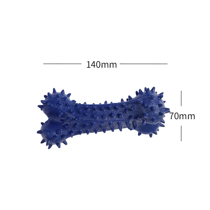 Navy blue spiky bone-shaped chew toy, 140mm long