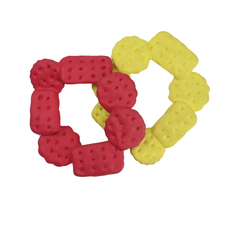 Red and yellow dotted square ring dog toys