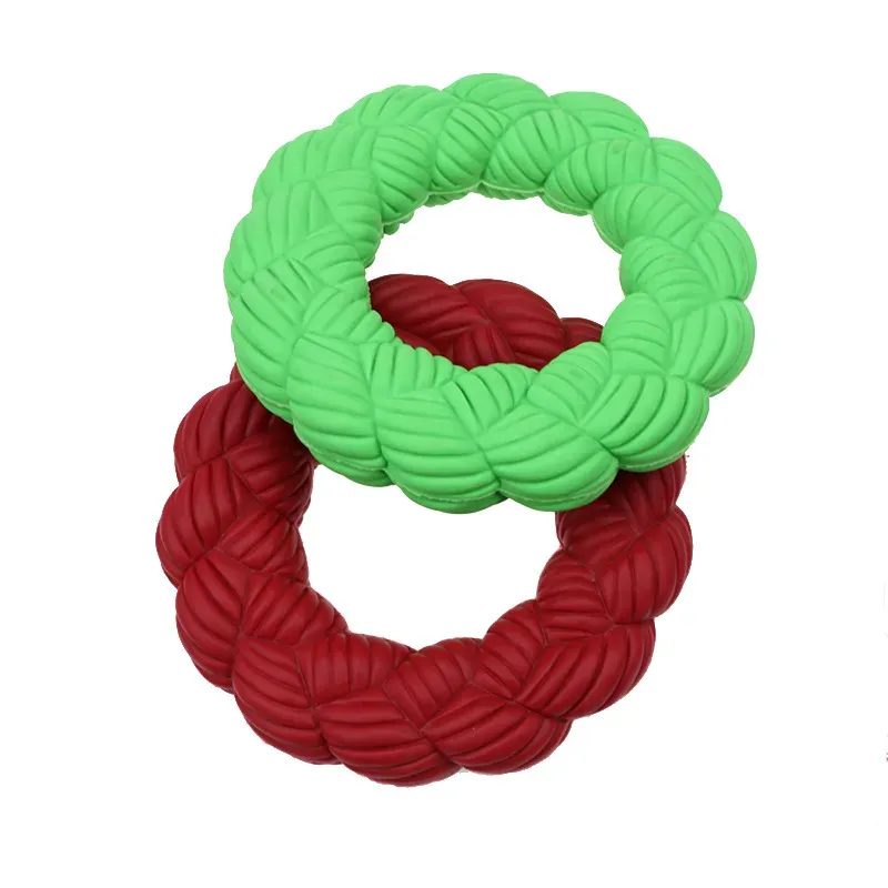 Green and dark red twisted rope ring dog toys