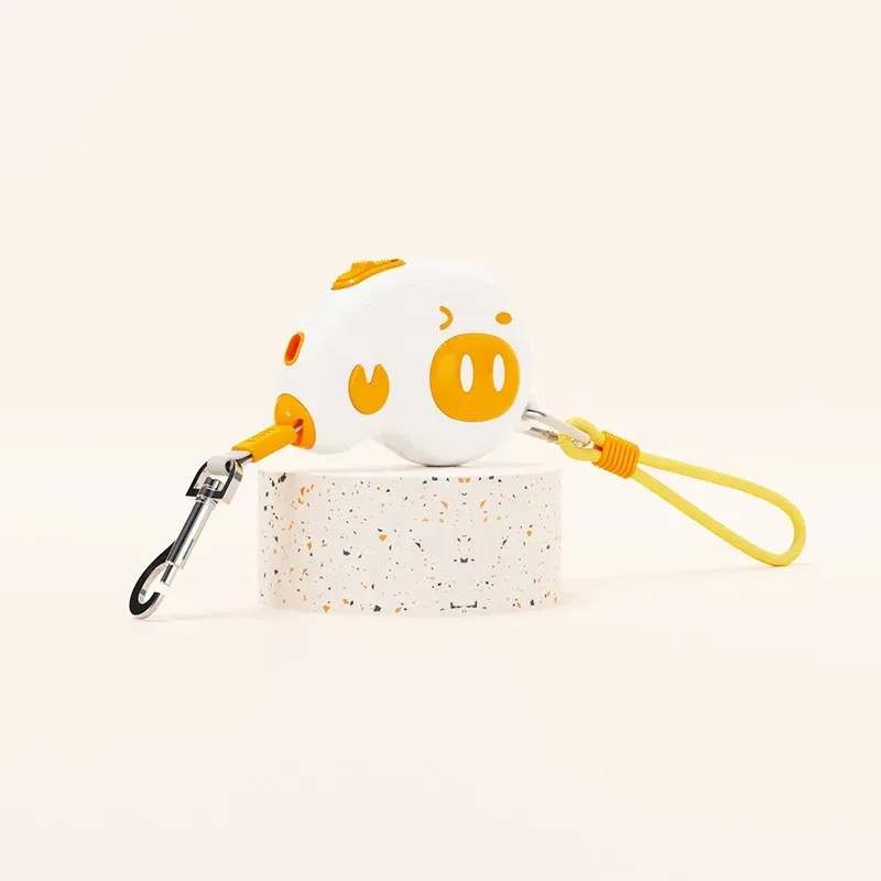 Cute pig-face retractable dog leash - white