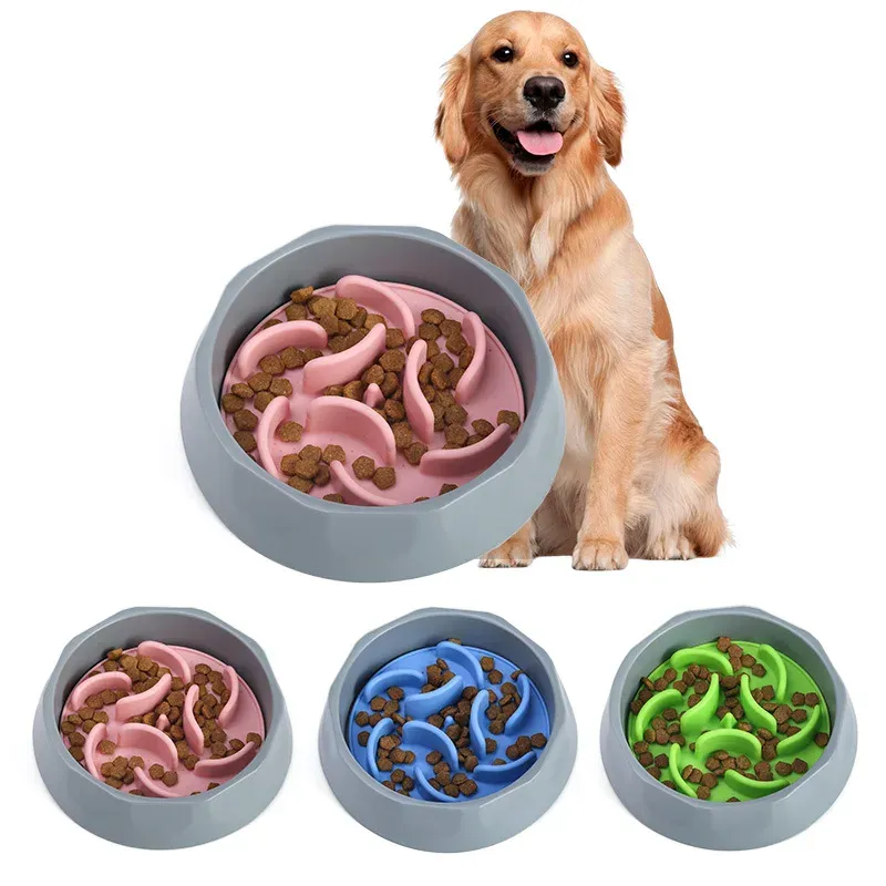 Slow feeder dog bowl with removable silicone maze insert - colors