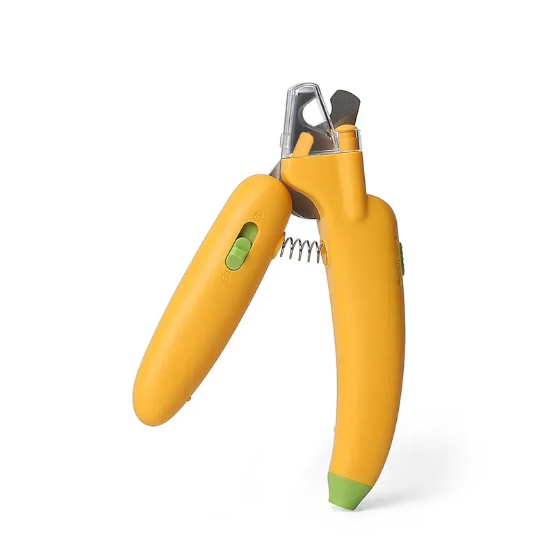 LED pet nail clippers with safety guard - yellow