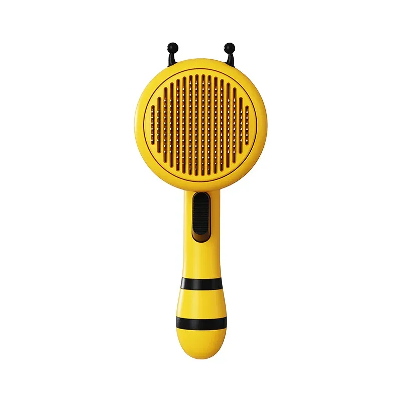 Bee-themed self-cleaning pet slicker brush