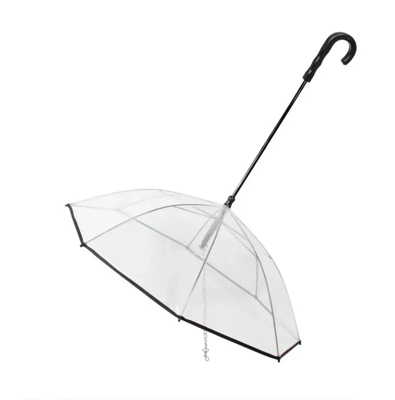Transparent dome pet umbrella with a black handle