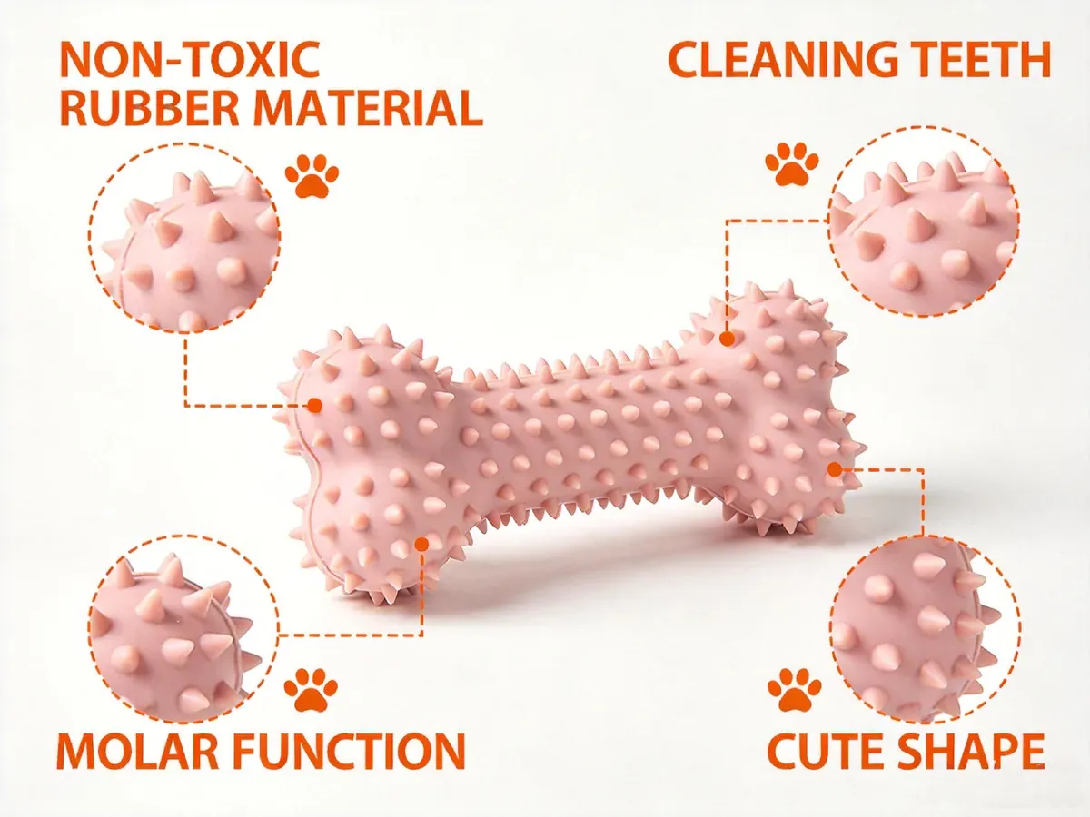 Pink spiked bone feature diagram non-toxic rubber