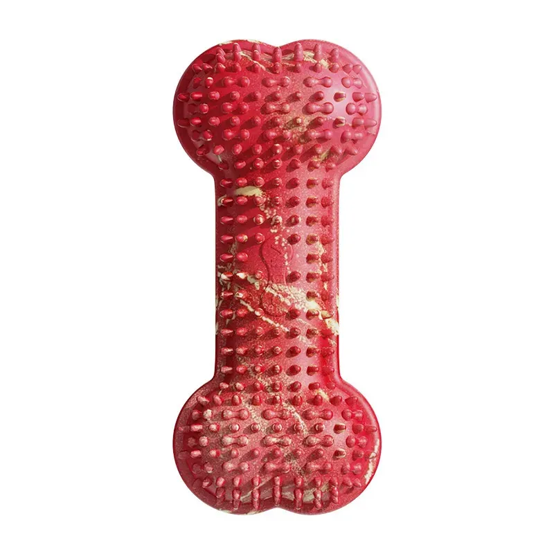 Durable TPR dog chew bone toy - red