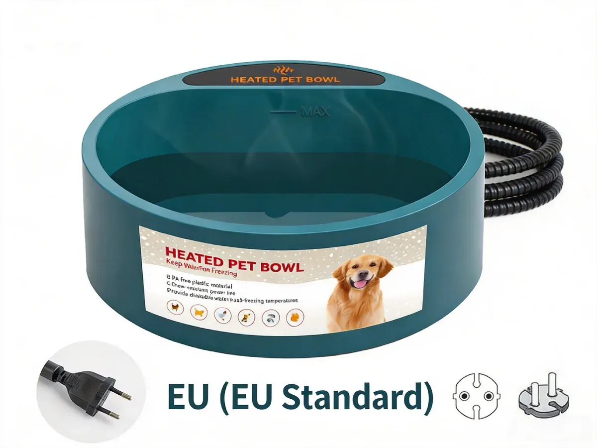Teal heated pet bowl with EU plug