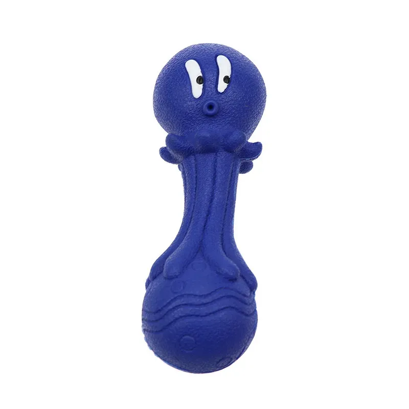 Blue octopus-shaped rubber dental chew toy for small dogs