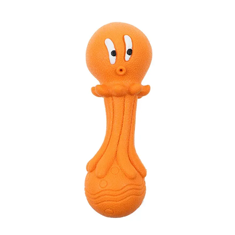 Orange octopus-shaped rubber dental chew toy for small dogs