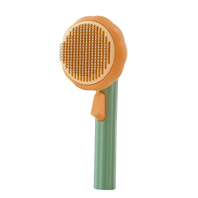Pumpkin-shaped pet slicker brush with one-click hair release