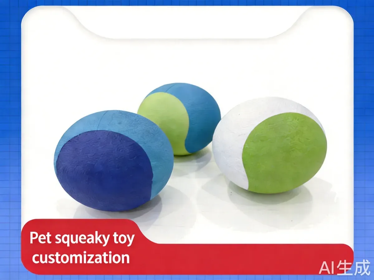 Floating rubber dog balls in blue, green and white