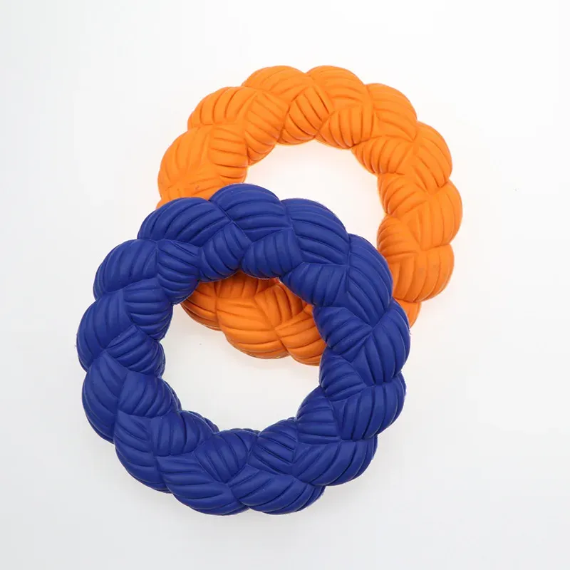 Orange and navy blue twisted rope ring dog toys