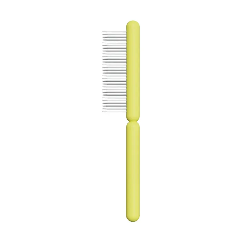 Yellow pet flea comb with fine steel teeth