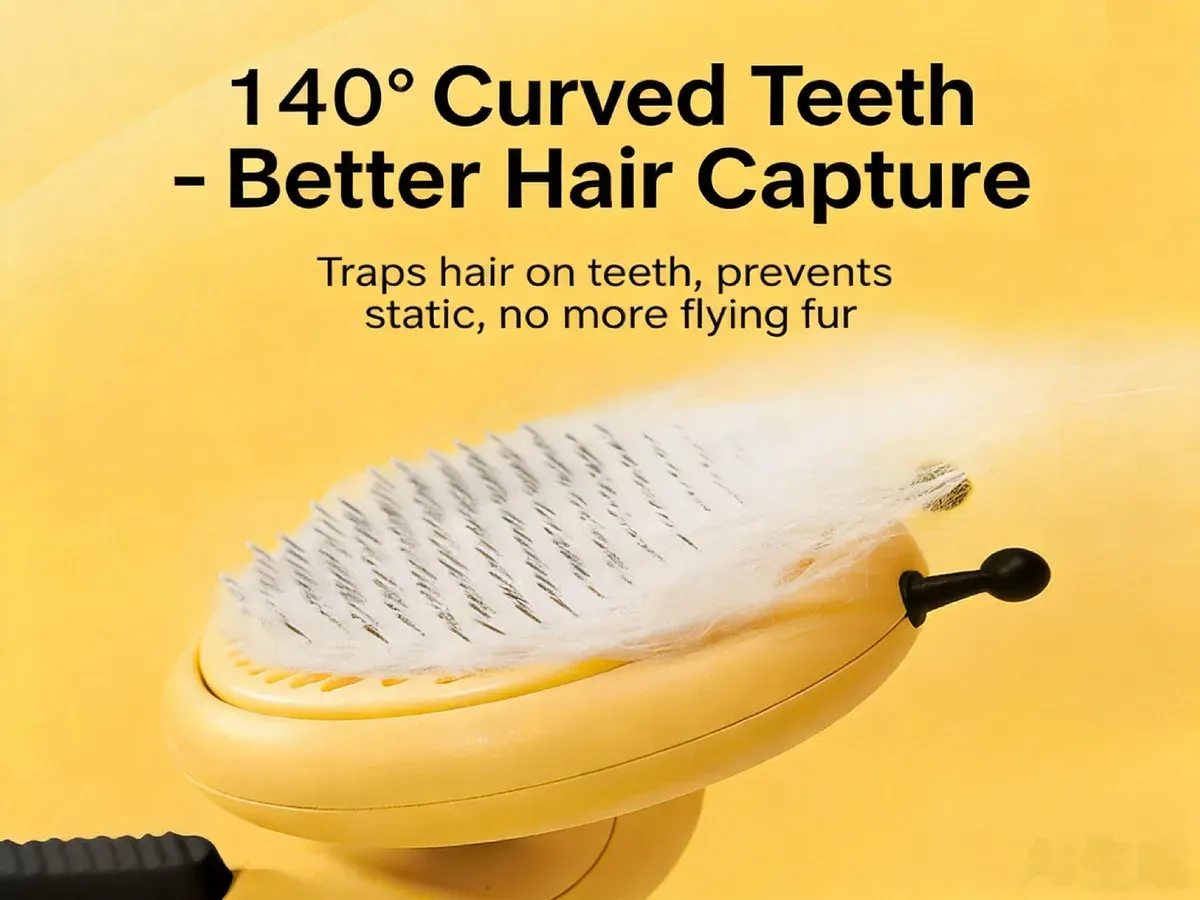 Self-cleaning slicker brush detail