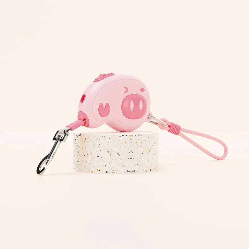 Cute pig-face retractable dog leash - pink