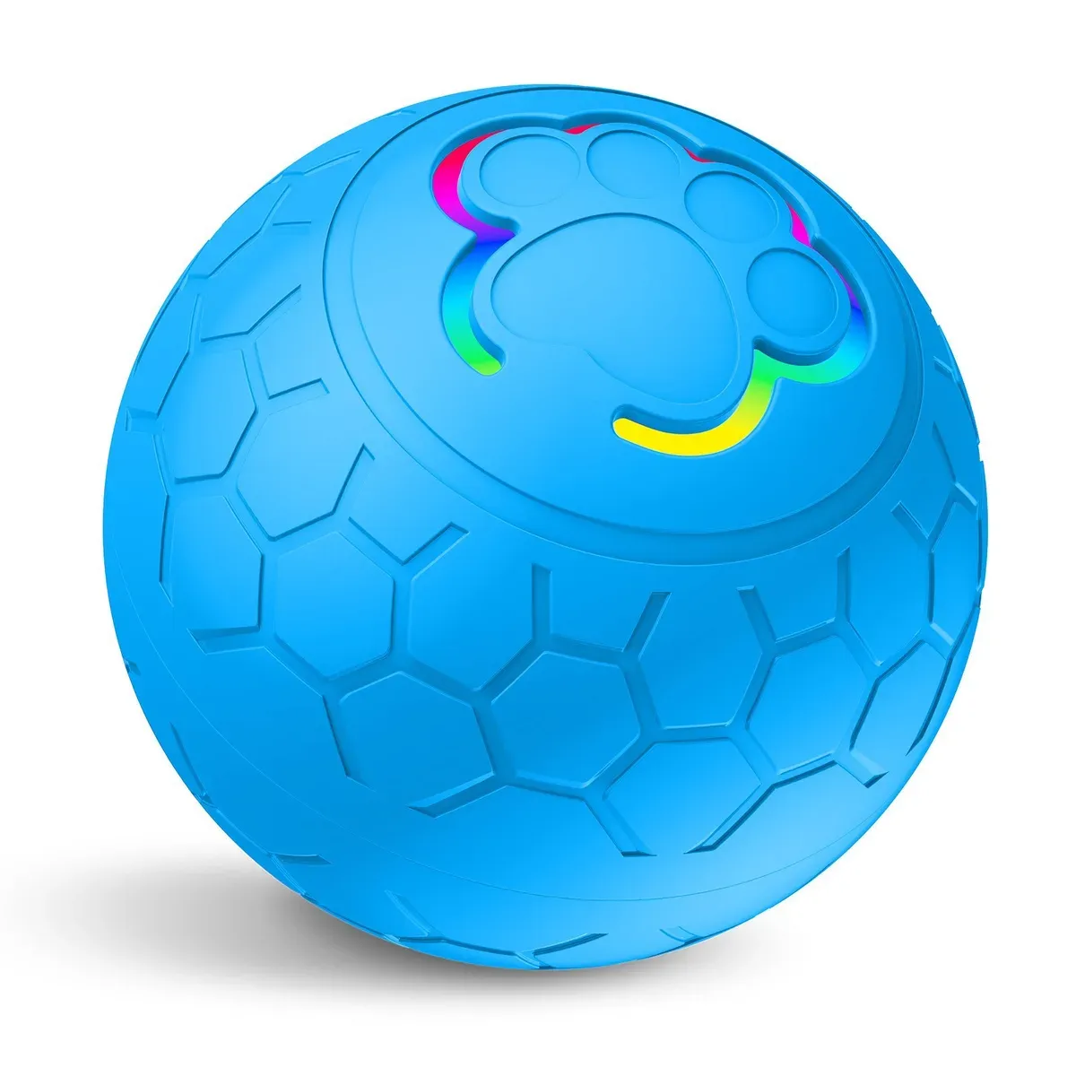 Blue smart LED bouncing pet ball with paw light
