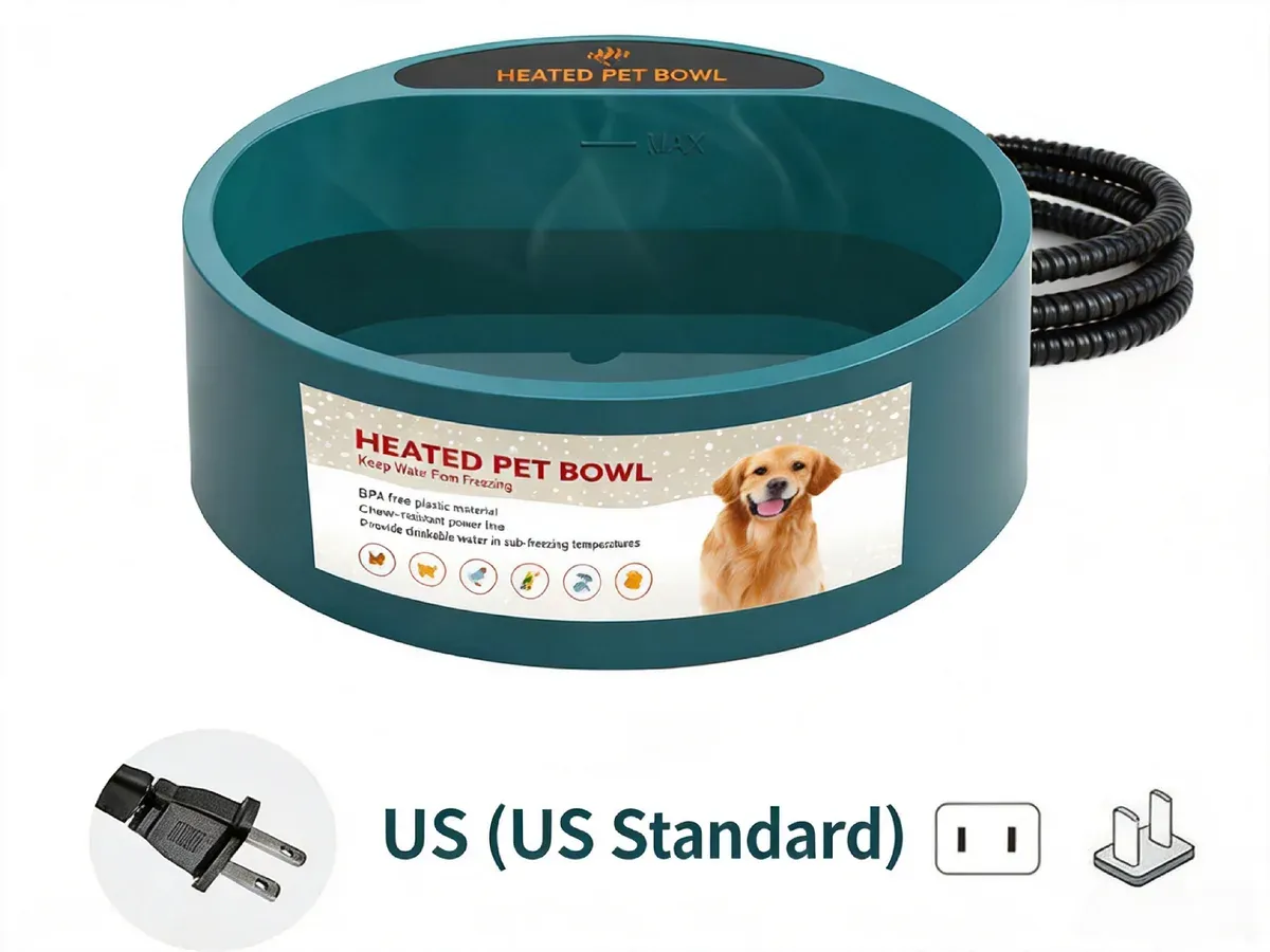 Teal heated pet bowl with US plug