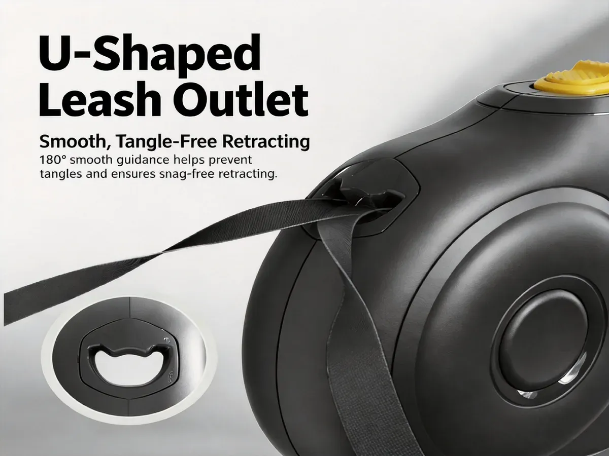 Retractable dog leash with LED light detail