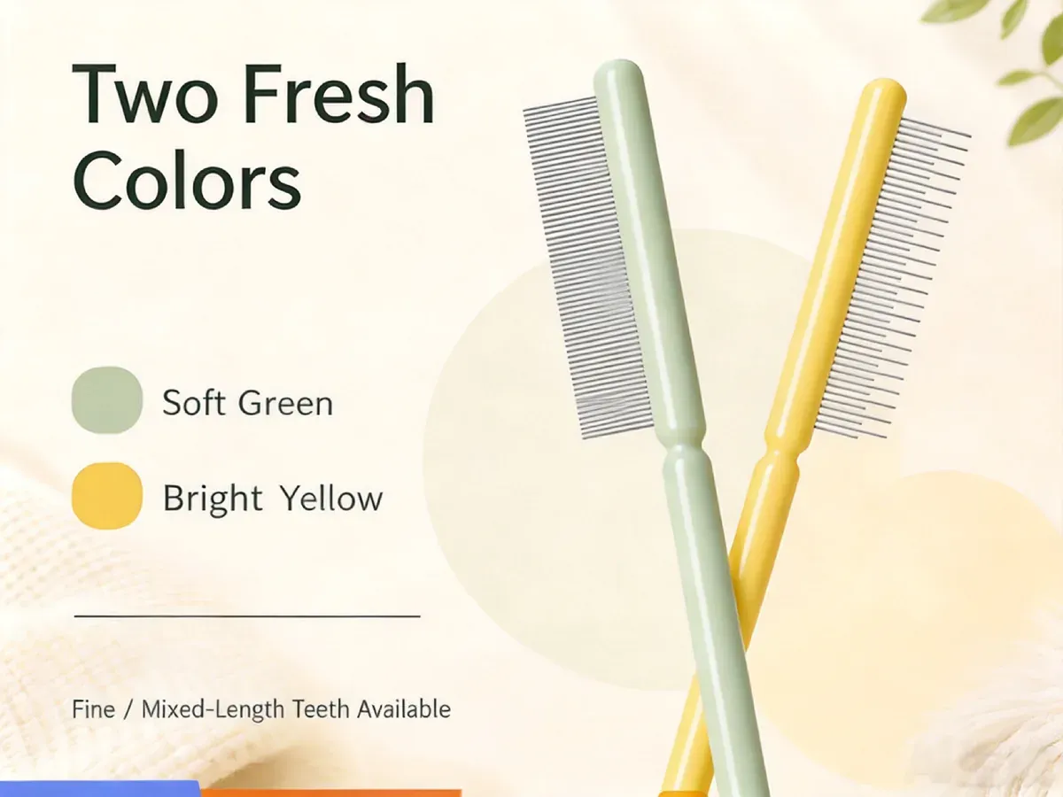 Pet flea comb in soft green and bright yellow