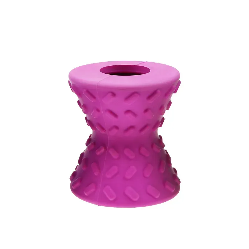 Magenta dumbbell-shaped rubber treat dispenser dog toy