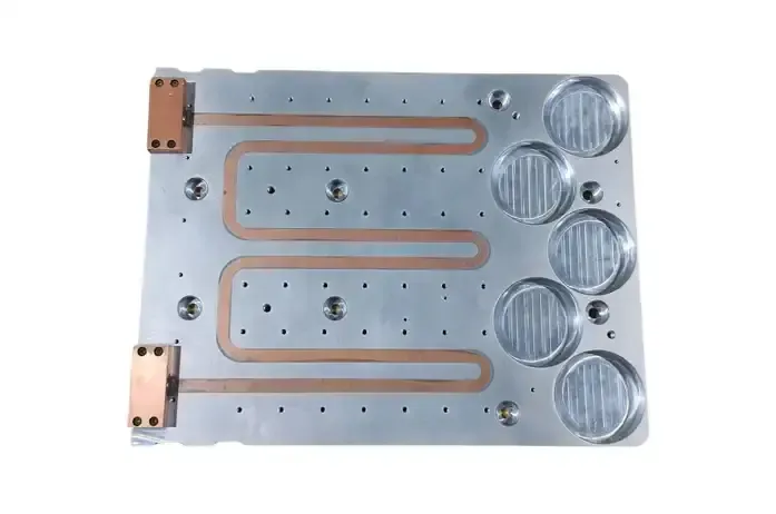 CNC machined cold plate base component with channels and sealing groove
