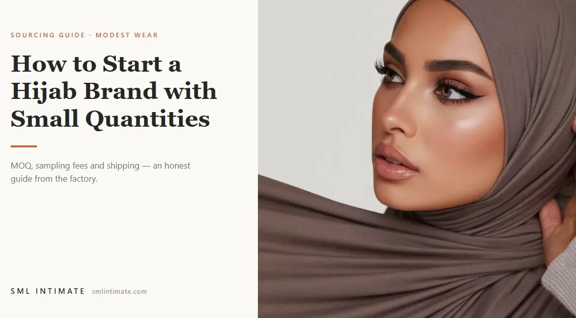 Model wearing a taupe jersey hijab — SML Intimate guide to starting a hijab brand with low MOQ, sampling and shipping