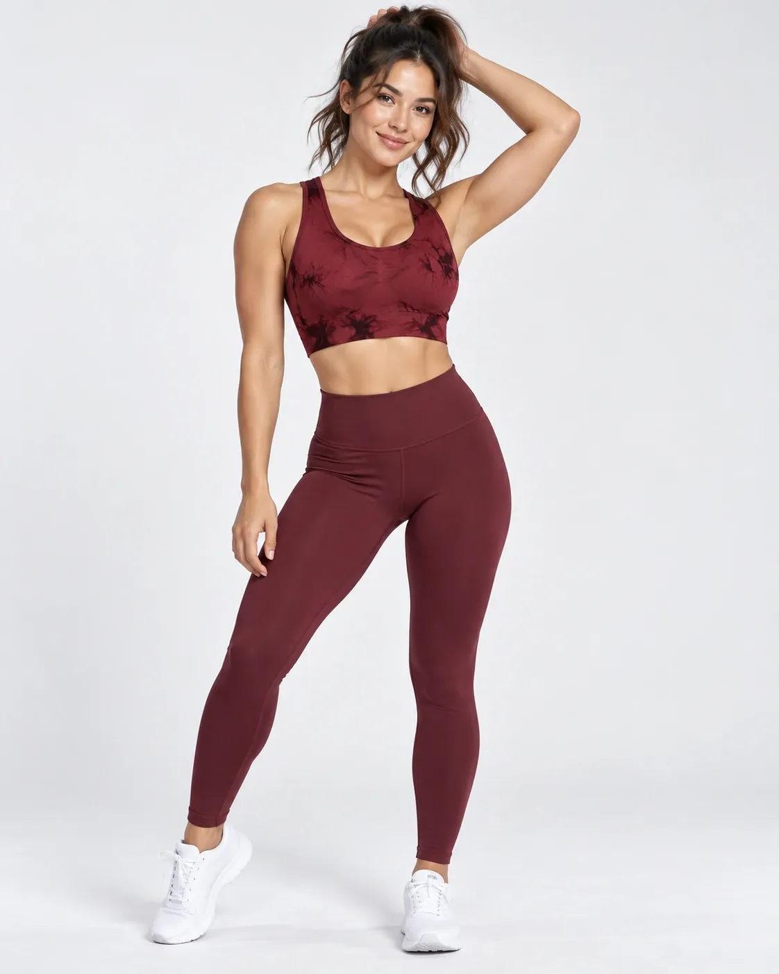 Women's burgundy seamless racerback sports tank top, front view