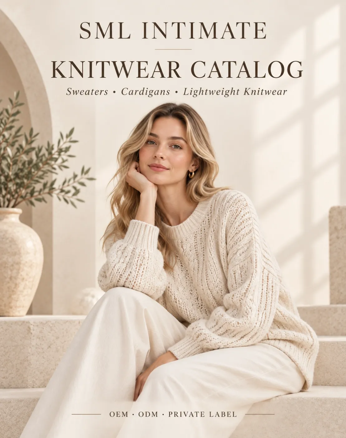 SML INTIMATE knitwear catalog cover featuring a warm minimal lifestyle scene