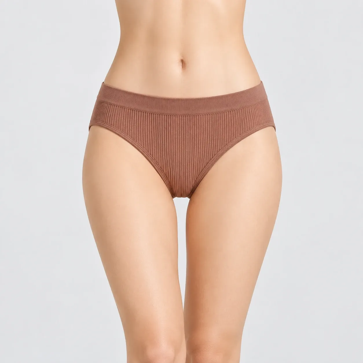Front view of women's seamless ribbed bikini brief with wide waistband and comfortable fit