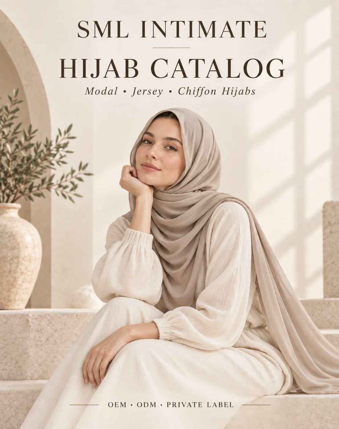SML INTIMATE hijab catalog cover with a warm minimal fashion presentation