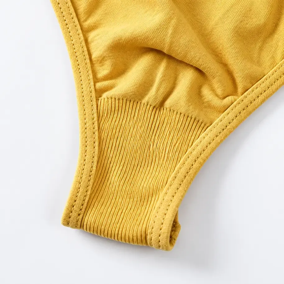 Close-up view of seamless ribbed brief inner gusset construction and detailed stitching