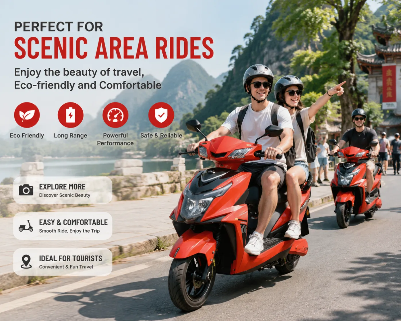 Tourist areas driving electric scooter