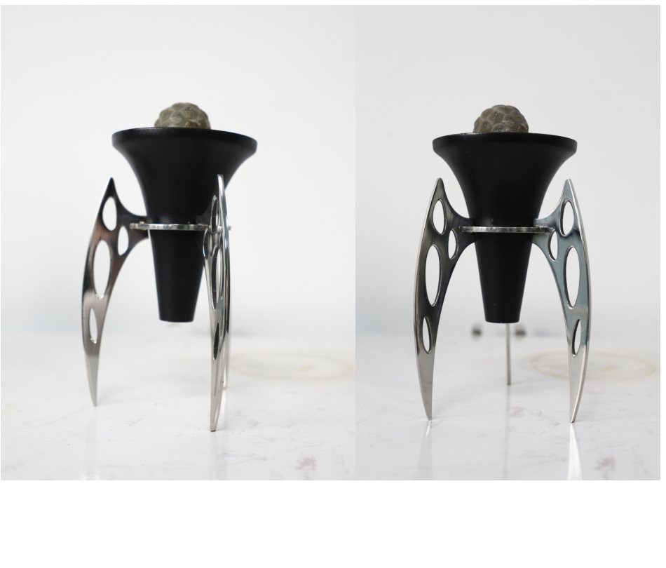 Planet Cup Planter 02 — Matte black painted / polished steel metal planter by KingDeco Studio
