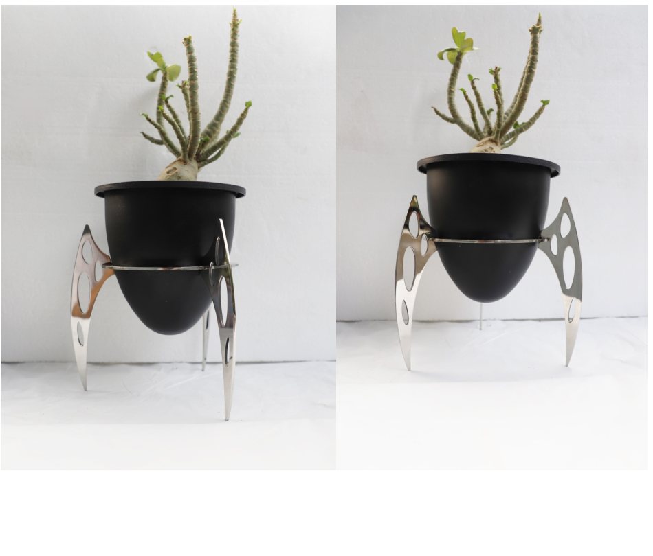 Planet Cup Planter 06 — Matte black painted / polished steel metal planter by KingDeco Studio