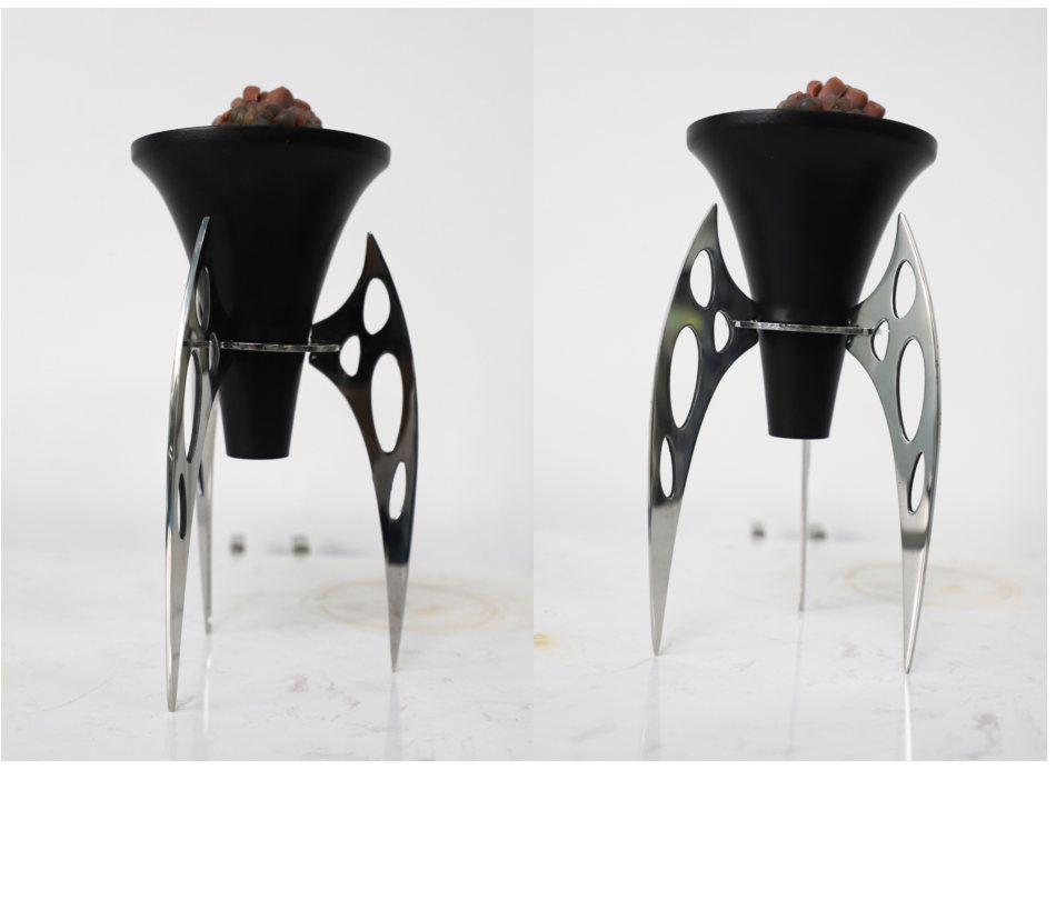 Planet Cup Planter 05 — Matte black painted / polished steel metal planter by KingDeco Studio