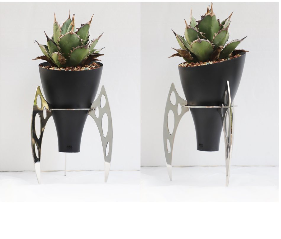 Planet Cup Planter 08 — Matte black painted / polished steel metal planter by KingDeco Studio