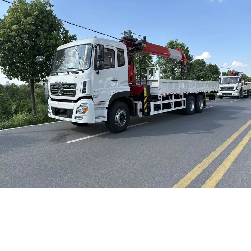 Dongfeng DFL1250AW2 6x4 truck-mounted crane, front three-quarter view with the knuckle-boom crane stowed