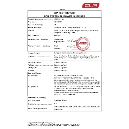 NP2602011W01 -45W PD Fast Charger ERP Test Report