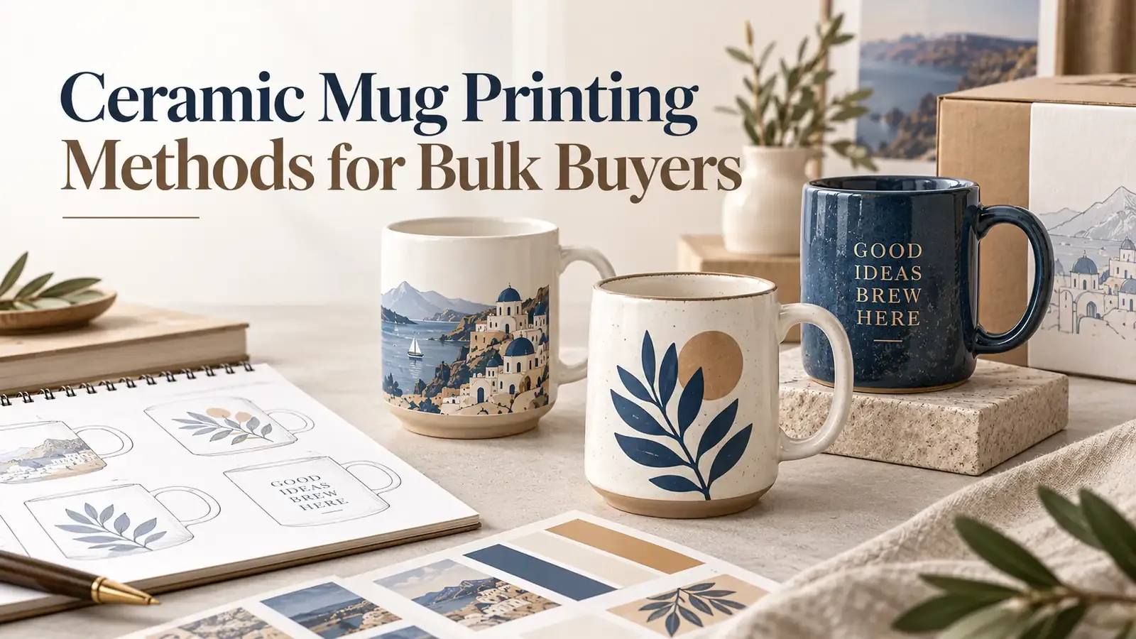 Custom ceramic mugs with different printed designs for bulk buying and private label projects