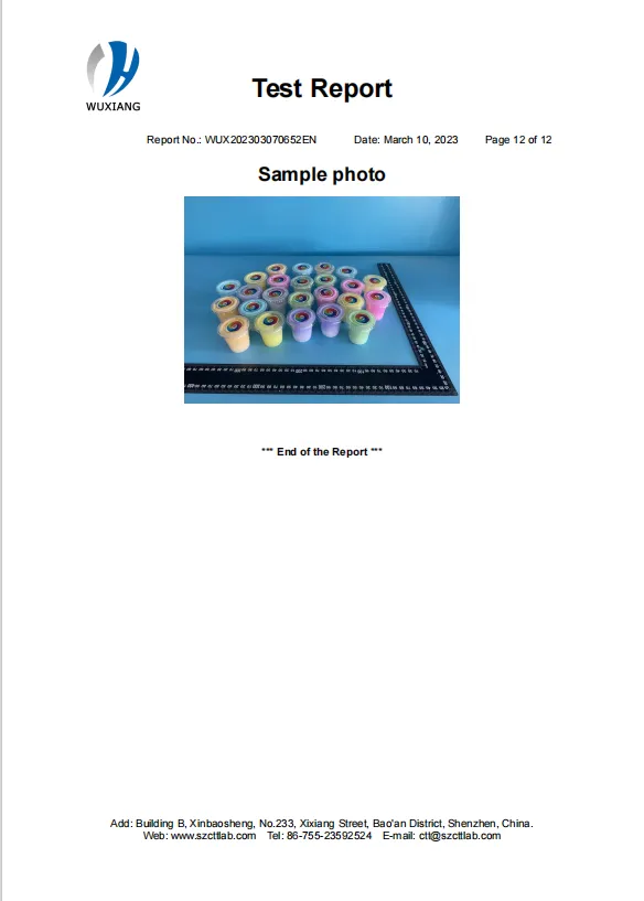 Third-party test report showing sample photos of selected consumer products