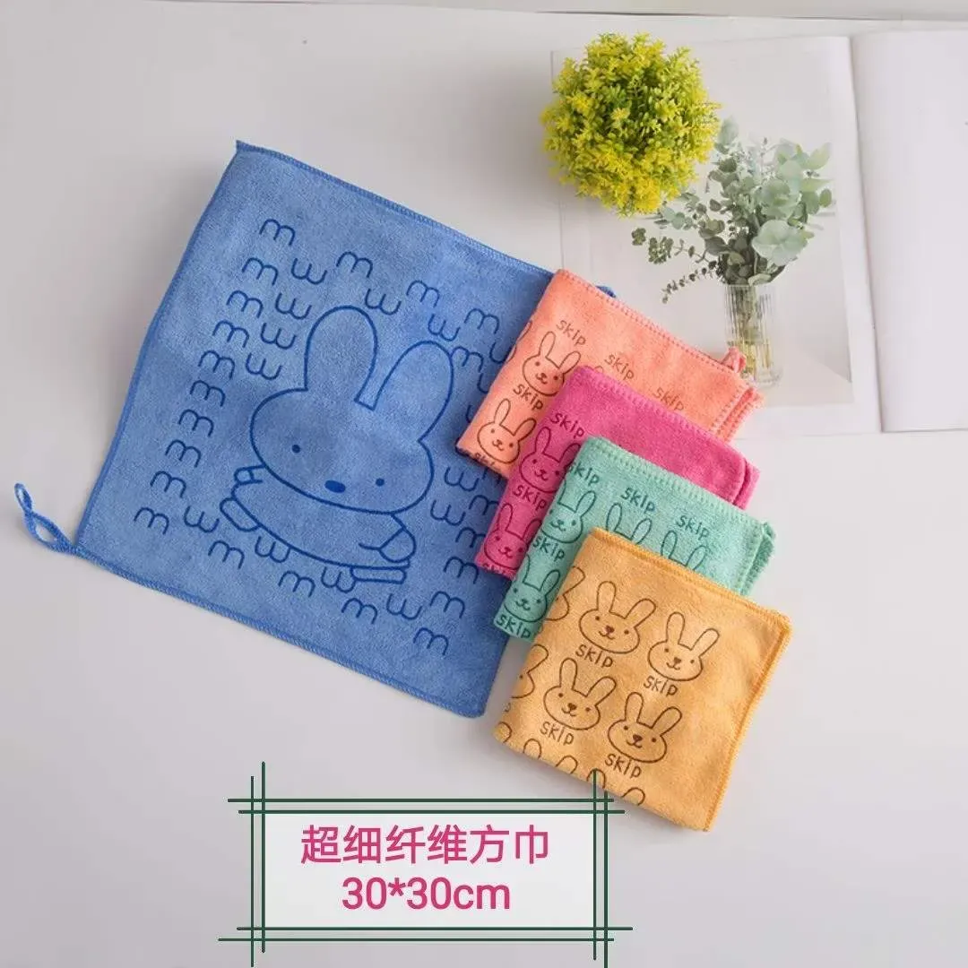 30x30cm embossed microfiber cleaning cloths with rabbit pattern in multiple colors